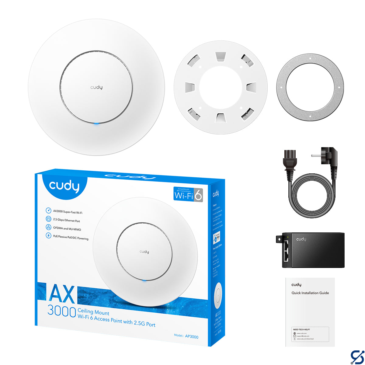 CUDY AP3000_P Wi-Fi 6 Access Point +PoE Adapter