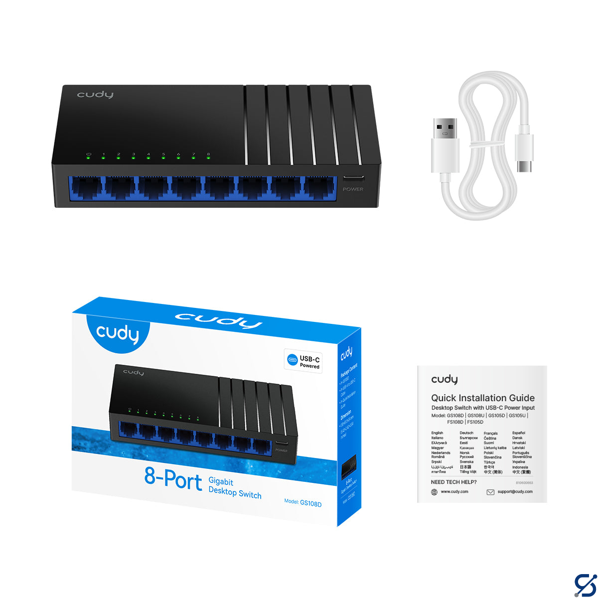 CUDY GS108D 8-Port Gigabit Plastic Switch USB-C