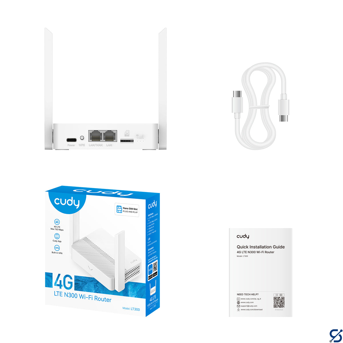 CUDY LT300 N300 4G LTE Cat 4 Router USB-C Power Input