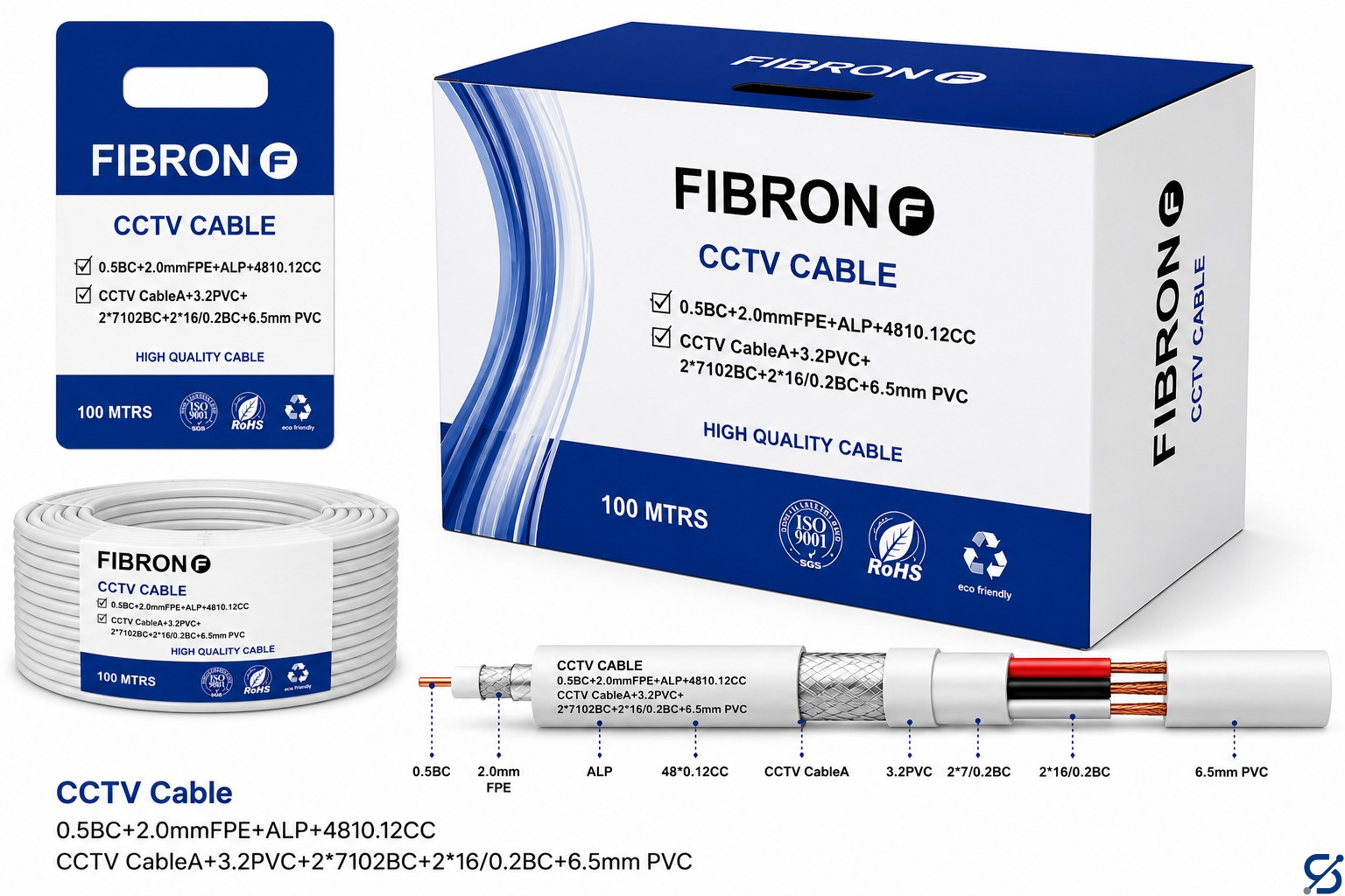 Network Accessories RG174+4C ccTV Cable 100M
